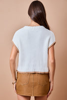 day+moon Tiger Intarsia Sweater Vest Top With Contrast Edge in Ivory/Brown