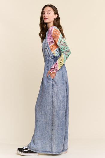 J.nna Retro Revival Wide Leg Overalls in Denim