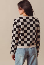 Load image into Gallery viewer, So Me Contrasting Color Checkered Knit Cardigan in Oatmeal/Black

