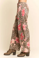 Davi & Dani Leopard and Floral Print Pants in Leopard Floral
