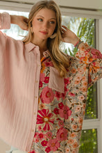 Load image into Gallery viewer, BiBi OVERSIZED Knit and Floral Print Button Down Top in Blush/Rose
