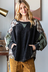 Oli & Hali OVERSIZED Plaid Mix Top in Black