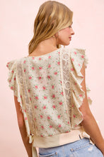 Load image into Gallery viewer, BiBi Flower Printed Ruffle Sleeve Trim Detail Top in Red Flower
