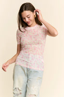 J.nna FITTED Print Top in Floral Pink