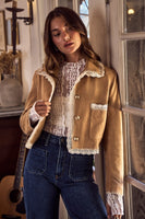 So Me Suede Jacket with Contrasting lace Trim in Camel