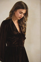 LovLov Luxe Velvet Button Down Mini Dress in Mocha