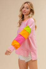 Load image into Gallery viewer, BiBi Colorblock Lightweight Top in Pink/Kiwi/Orange/Hot Pink
