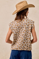 BiBi Open Front Bow Tie Closure Sweater Vest in Leopard