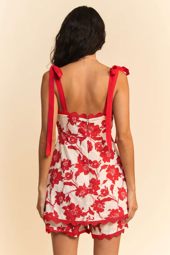 Davi & Dani Floral Print Romper in Red