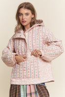 J.nna Mixed Floral Print Hooded Puffer Jacket in Pink Cream