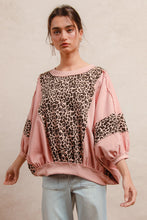 Load image into Gallery viewer, BiBi OVERSIZED Washed Leopard and Light Denim Top in Mauve

