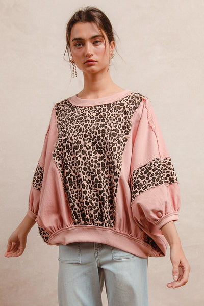 BiBi OVERSIZED Washed Leopard and Light Denim Top in Mauve – June Adel