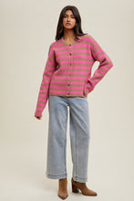 Load image into Gallery viewer, Wishlist Contrasting Color Striped Button Up Cardigan in Mocha/Punch
