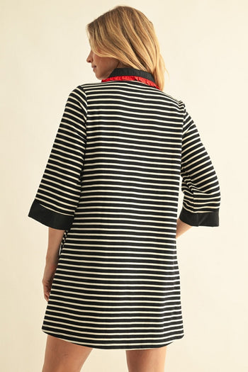 Jodifl Ruffle Accent Stripe Shift Dress in Red/Black