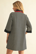 Load image into Gallery viewer, Jodifl Ruffle Accent Stripe Shift Dress in Red/Black
