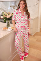 Jess Lea Pretty Lattice Bow Ruffle Pajama Set in Multi