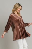 Umgee Beaded Velvet Tunic Top in Brown