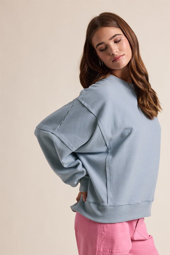 Wishlist Striped Drop Shoulder Sweatshirt in Ivory/Blue