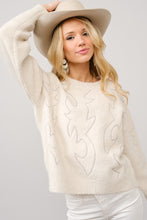 Load image into Gallery viewer, Blue B Western Boot Stitched Knit Sweater in Cream
