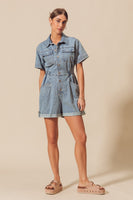 So Me Utility Button Down Romper in Denim