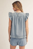 Jodifl Front Pleat Detail Lovely Washed Top in Denim