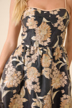Load image into Gallery viewer, Main Strip Metallic Floral Embossed Midi Dress in Black
