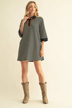 Load image into Gallery viewer, Jodifl Ruffle Accent Stripe Shift Dress in Taupe/Black
