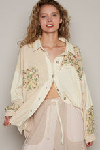 Load image into Gallery viewer, POL Two Toned Button Down Top with Floral Patches in Cream Shirts &amp; Tops POL Clothing   
