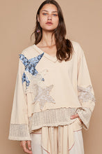 Load image into Gallery viewer, POL Solid Color Top French Terry Top with Star Patches in Almond
