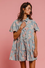 Load image into Gallery viewer, BiBi Washed Denim Floral Print Dress in Light Denim
