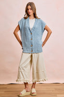 BiBi Mineral Washed Knit Boxy Cardigan in Washed Denim