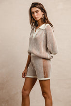 Load image into Gallery viewer, BiBi Two Toned Textured Ribbed Sweater Top and Shorts Set in Ivory/Cinnamon
