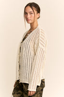 Davi & Dani Open Knit Cardigan Sweater in Almond