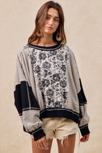 Load image into Gallery viewer, BiBi OVERSIZED Rose Twill and Stripe Mix n Match Top in Grey/Black
