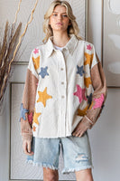 Oli & Hali Color Block Corduroy Shacket with Multi Colored Star Patches in Cream