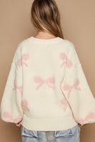 POL OVERSIZED Bow Pattern Sweater in Cream/Pink