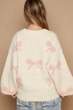 Load image into Gallery viewer, POL OVERSIZED Bow Pattern Sweater in Cream/Pink ON ORDER
