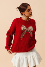 Load image into Gallery viewer, So Me Sequin Ribbon Sweater in Red/Gold
