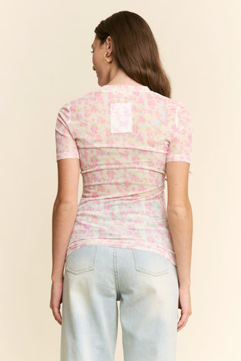 J.nna FITTED Print Top in Floral Pink