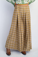 Cotierra Low Waisted Plaid Wide Leg Pants in Moss Green Checker