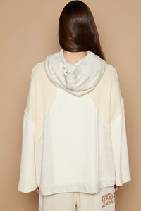 POL OVERSIZED Thermal and Terry Knit Oversized Top with Stud Trim Details in Oatmeal