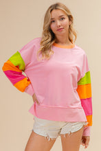 Load image into Gallery viewer, BiBi Colorblock Lightweight Top in Pink/Kiwi/Orange/Hot Pink
