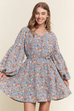 Load image into Gallery viewer, J.nna Denim Floral Print Belted Mini Dress in Floral Denim
