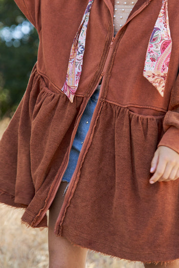 J.nna Mineral Washed Zip Up Jacket in Teddy Bear Brown