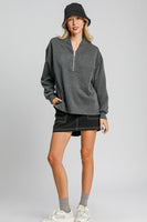 Umgee LuxeKnit High Neck Sweatshirt in Charcoal