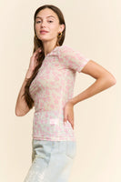 J.nna FITTED Print Top in Floral Pink