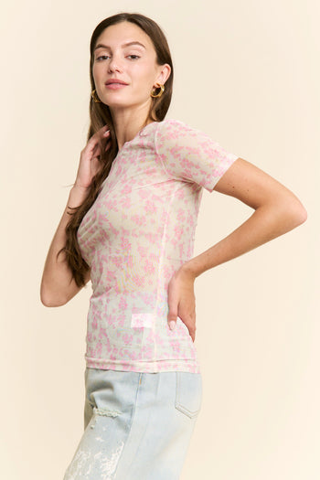J.nna FITTED Print Top in Floral Pink