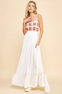 Davi & Dani Crochet Bodice Maxi Dress in White