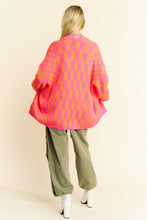 Load image into Gallery viewer, Davi &amp; Dani Two Toned Mixed Checkered Print Open Front Cardigan in Pink Orange
