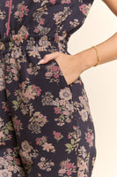 Davi & Dani Floral Print Scuba Zipper Front Jumpsuit in Navy